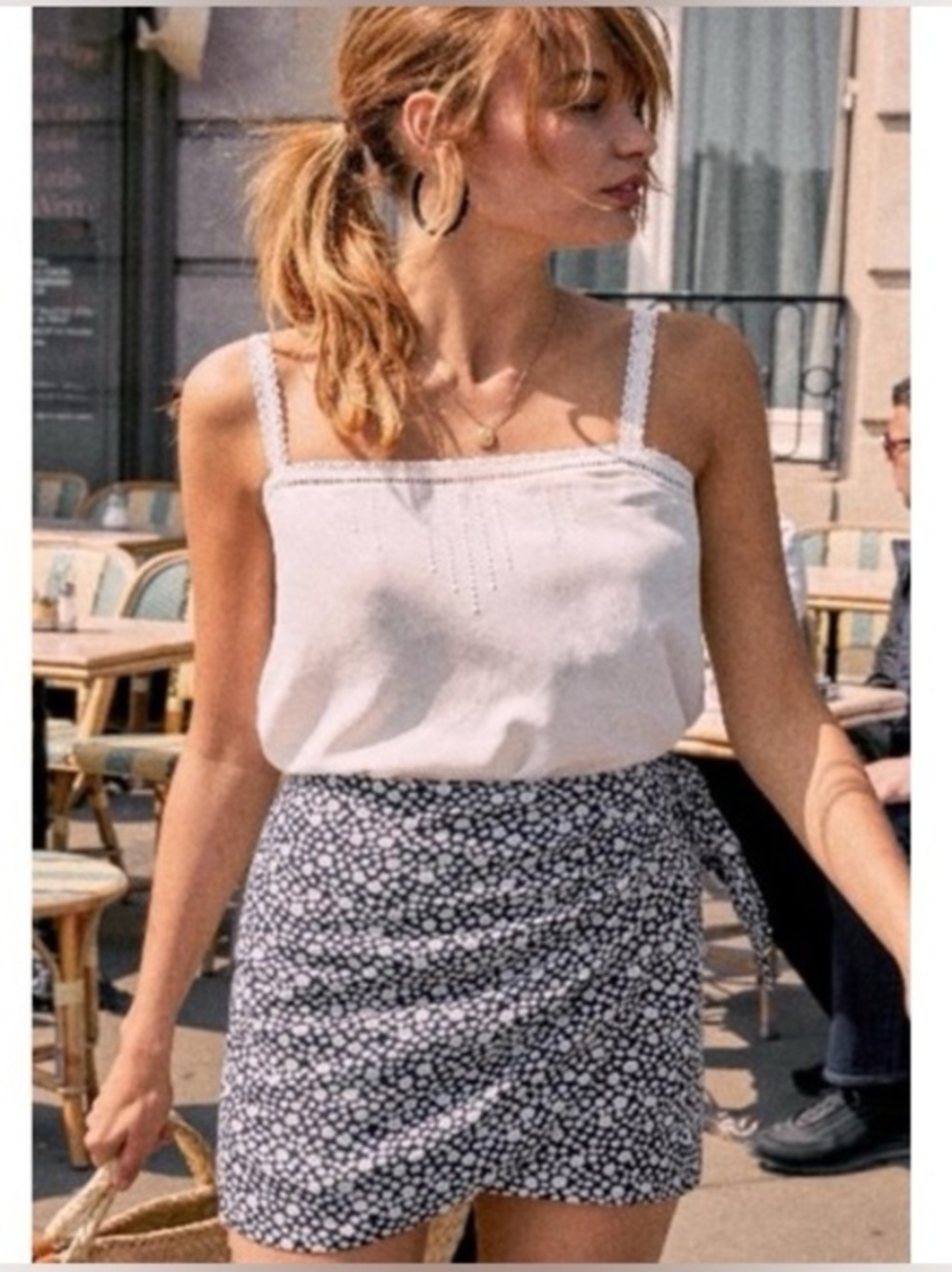 NWT Sezane Navy Daisy Wrap Miniskirt Jupe Pacome Fond Bleu Size 42/10